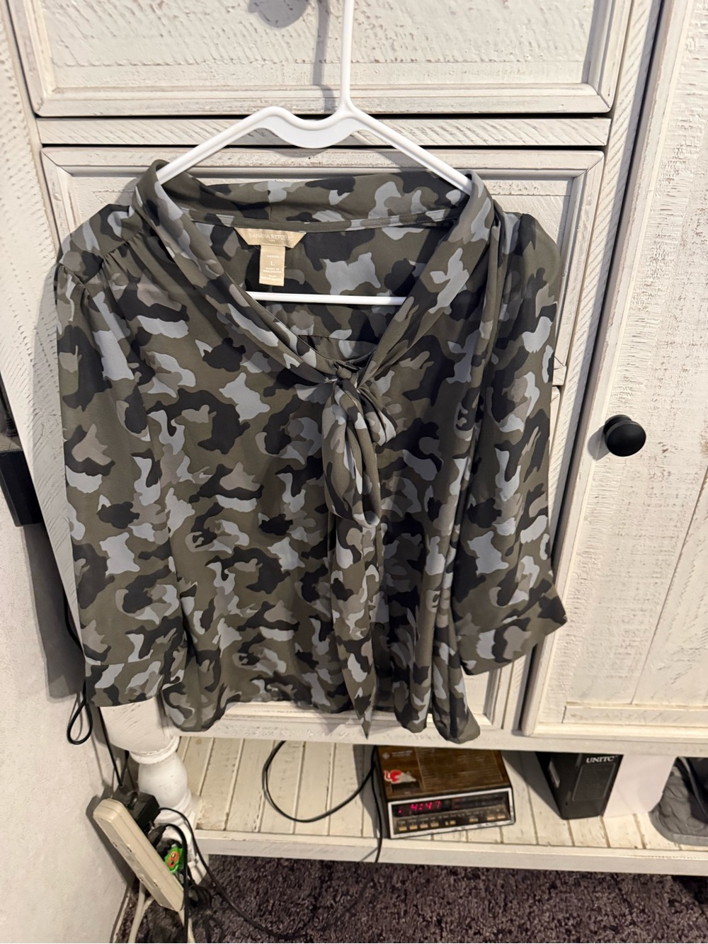 Banana Republic Olive Camouflage Tie-Neck Blouse